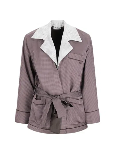 Attico Belted Houndstooth-pattern Jacket In Brown