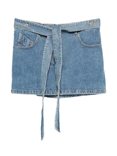 Attico Belted Mini Skirt In Blue