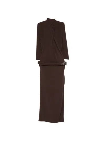 Attico Belted Open-back Maxi Dress In Brown