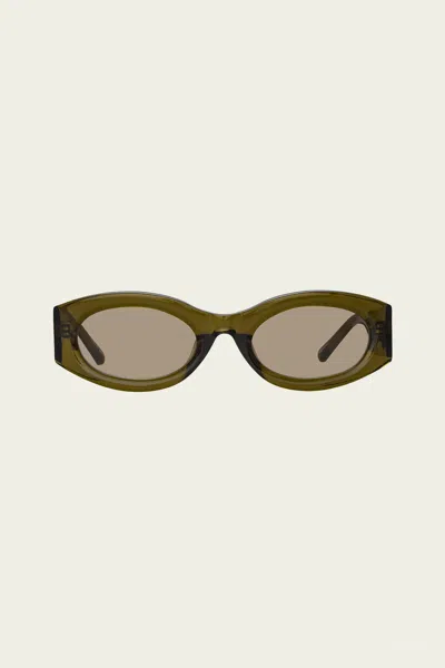 Attico Berta Oval Sunglasses In Olive In Green