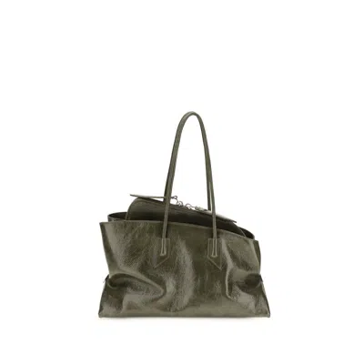 Attico Bicolor Calf Leather Bos Taurus Shoulder Bag In Green