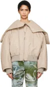 Attico Biege Padded Leather Bomber Jacket In 507 Ivory