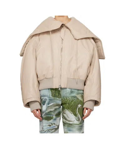 ATTICO BIEGE PADDED LEATHER BOMBER JACKET