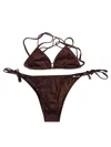Attico Bikini In Lycra Rib In Dark Brown