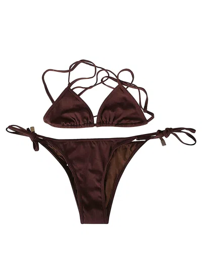 Attico Bikini In Lycra Rib In Dark Brown