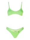 Attico Green Rubberised-logo Bikini In Green