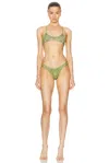 Attico Bandana Print Lycra Bikini In Green  Military Green  & White