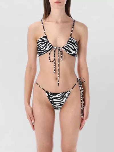 Attico Bikini Set Zebra Pattern Adjustable Straps Ties In Black