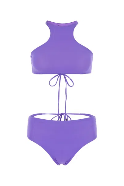 Attico Stretch Nylon High-waisted Bikini Bottoms In Purple