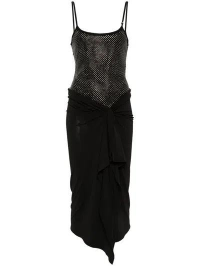Attico Rhinestone-embellished Midi Dress In Black