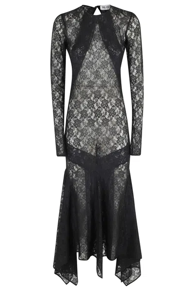Attico Black All-over Lace Open-back Polyamide Midi Dress