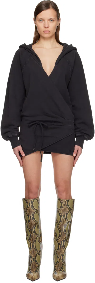 Attico Hooded Wrap Dress Long Sleeves Drawstring In Black