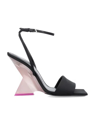 Attico Black & Pink Satin Sandals With Plexiglass Wedge For Women In Gray