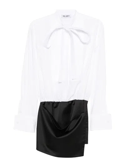 Attico Black And White Combination Short Dress In Multi