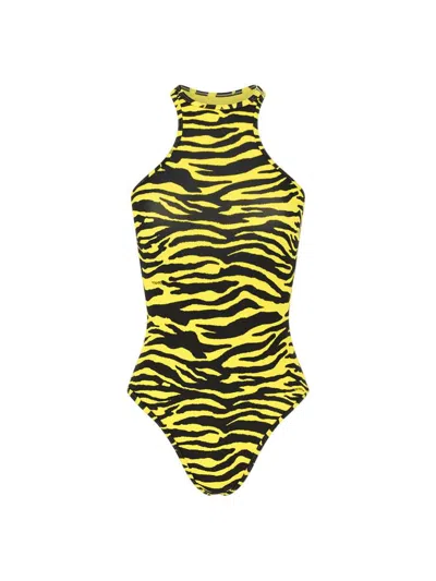 Attico Black And Yellow One-piece Swimsuit In Multi