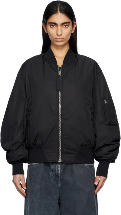 Attico Oversized Black Hooded Bomber Jacket