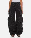Attico Fern Embellished Low-rise Wide-leg Cargo Jeans In Black