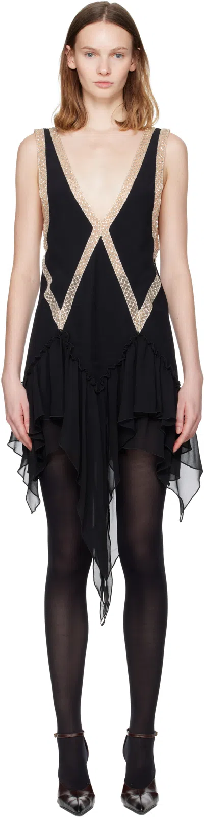 ATTICO BLACK BEADED MINIDRESS