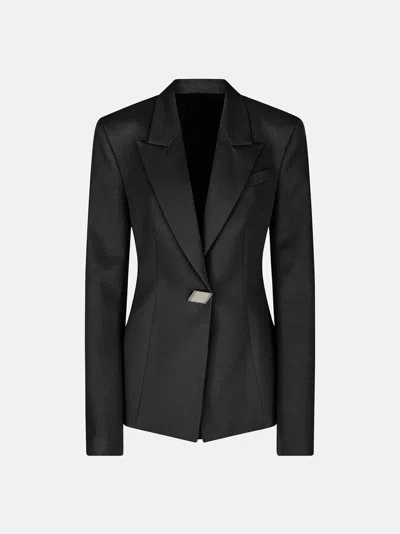 Attico Single-breasted Virgin-wool Blazer In Black