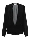 Attico Sheer Black Blouse With Fringe Detail In Black