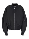 Attico Zip Bomber Jacket Ribbed Cuffs Hem Pockets In Black