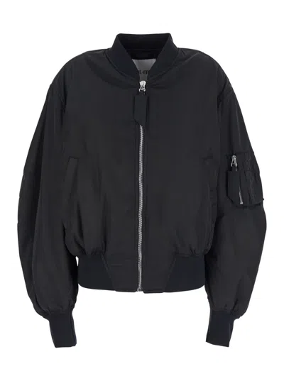 ATTICO BLACK BOMBER JACKET WITH FRONT ZIP CLOSURE AND ONE ZIPPED POCKET ON THE SLEEVE IN TECH FABRIC WOMAN