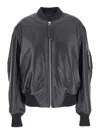 Attico Oversized Leather Bomber Jacket With Ribbed Details In Black