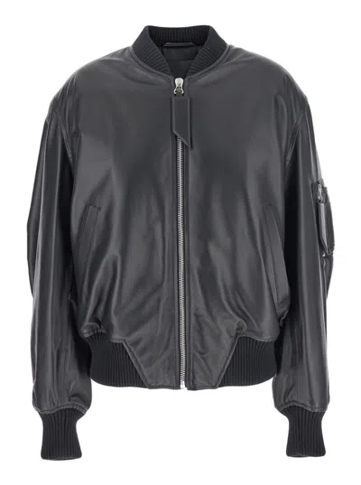 ATTICO BLACK BOMBER JACKET WITH ZIP CLOSURE