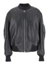 Attico Oversized Leather Bomber Jacket With Ribbed Details In Black