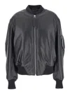 Attico Oversized Leather Bomber Jacket With Ribbed Details In Black
