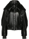 Attico Black Bomber Jacket With Zipped Oversized Hood In Leather Woman In Black
