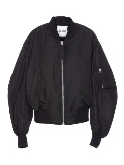 ATTICO BLACK BOMBER WITH FRONTAL ZIP CLOSURE