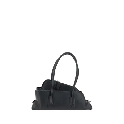 Attico Calf Leather Asymmetric La Passeggiata Tote Bag In Black