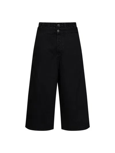 Attico Black Cotton Denim Double Waistband Cropped Jeans