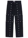 ATTICO BLACK COTTON DENIM PANTS WITH LOGOED SNAP BUTTONS FOR WOMEN