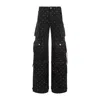 Attico Fern Embellished Low-rise Wide-leg Cargo Jeans In Black