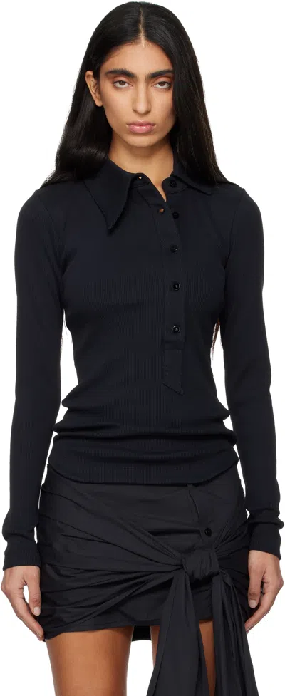 Attico Black Cotton Rib Polo