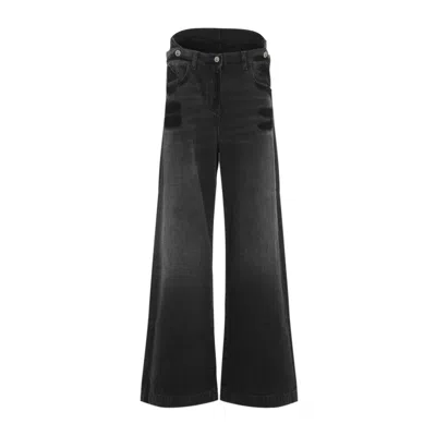Attico Low Rise Wide Jeans In Black