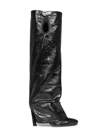 Attico Black Crackled Leather "leon" High Boots