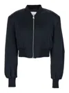 Attico Black Cropped Bomber Jacket With Tonal Logo Lettering Embroidery On The Front In Viscose Woman In Black