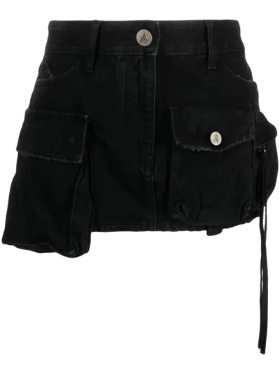 Attico Black Denim Cargo Mini Skirt For Women