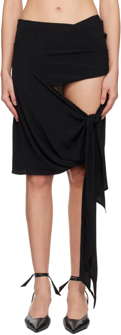 Attico Black Draped Midi Skirt