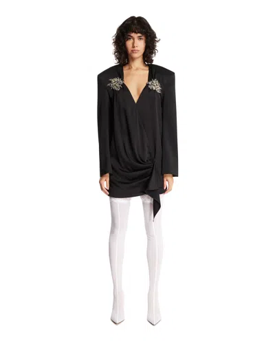 Attico Black Draped Mini Dress With Jewel Embellishments