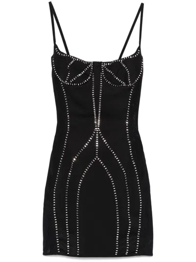 ATTICO BLACK DRESS EMBELLISHED WITH RHINESTONES
