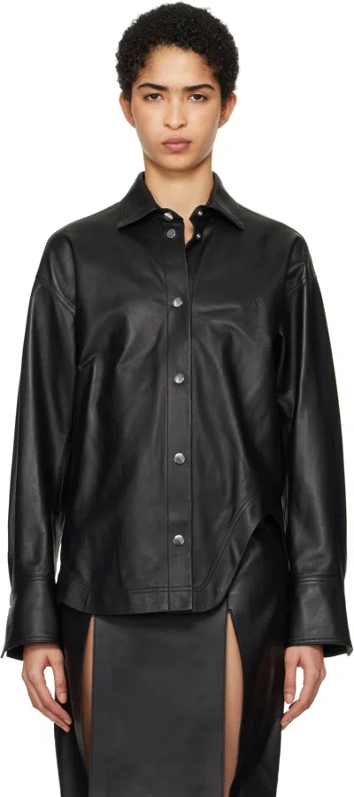 Attico Long-sleeved Leather Shirt In Black