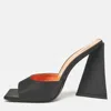 Attico Black Satin Devon Block Heel Slide Sandals In Black