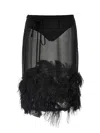 Attico Chic Low-waisted Midi Skirt With Feather Embellishment In Black