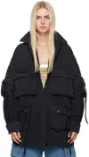 Attico Fern Oversized Cotton Canvas Jacket In 100 Black