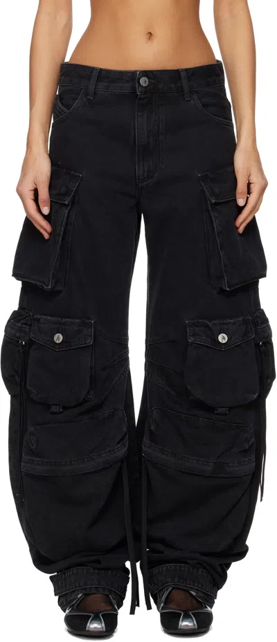 Attico Fern Crystal Cargo Denim Pants In Black