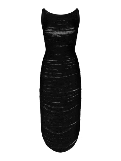 Attico Black Fringed Viscose Blend Knit Midi Dress